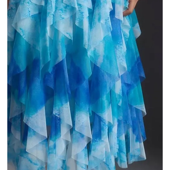 Anthropologie The Cheri Ruffled Tulle Midi Skirt Elastic Waist Lined  Combo Blue - Picture 7 of 9
